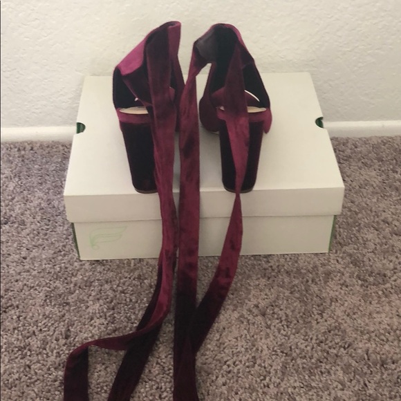 Burgundy suede tie up peep toed heels - Picture 4 of 5